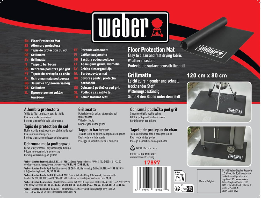 Weber Grillmatte - Klein (120 x 80cm), schützt Terasse / Balkon vor Fettspritzern oder tropfenden Fl