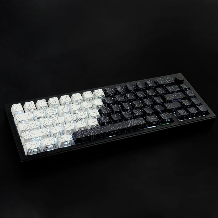 Sunzit Custom Keycaps, Weisse & Schwarz Topographische 131 Tasten PBT Cherry Profil Dye Sublimation