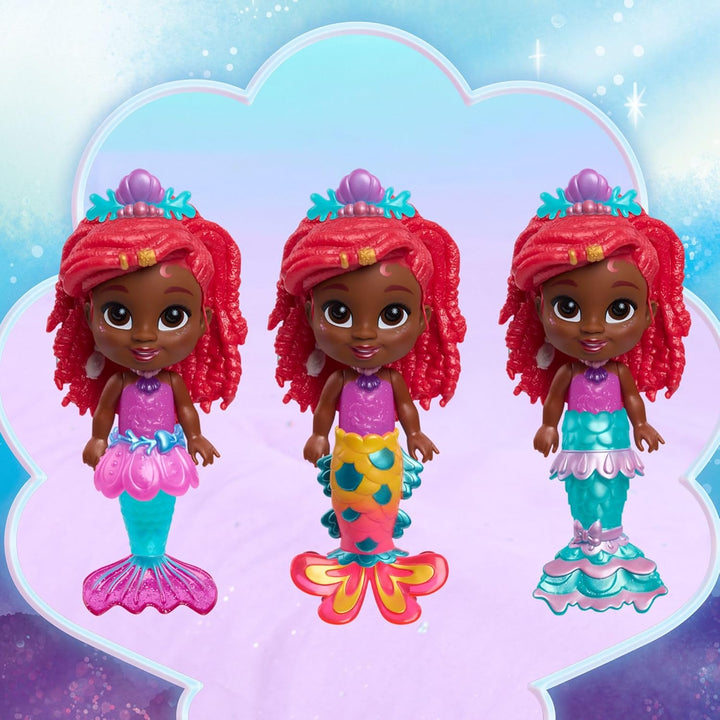 Just Play Disney Junior Pop Tails Arielle-Puppe, 17,8 cm gross, mit Zubehör, 9-teilig, Kinderspielze