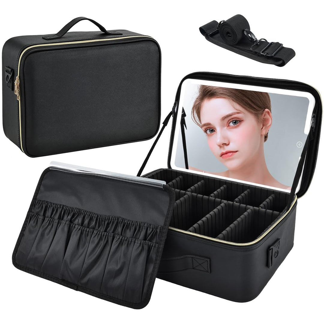 Kosmetiktasche Grosse Make up Tasche Schminkkoffer mit Beleuchtetem Spiegel-3 Farben LED Licht Schmi