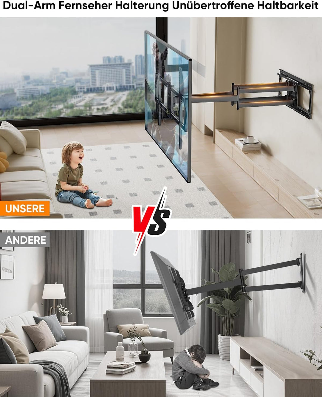 Heavy Duty XXL TV Wandhalterung mit 1095 mm Extra Langem Gelenkarm, für Extra Grosse 60-120 Zoll Fer
