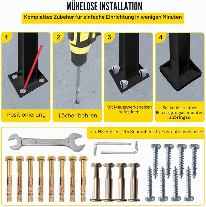 Happybuy 4-stufiger verstellbarer Handlauf passt 1 oder 4 Stufen Mattschwarze Treppenschiene schmied