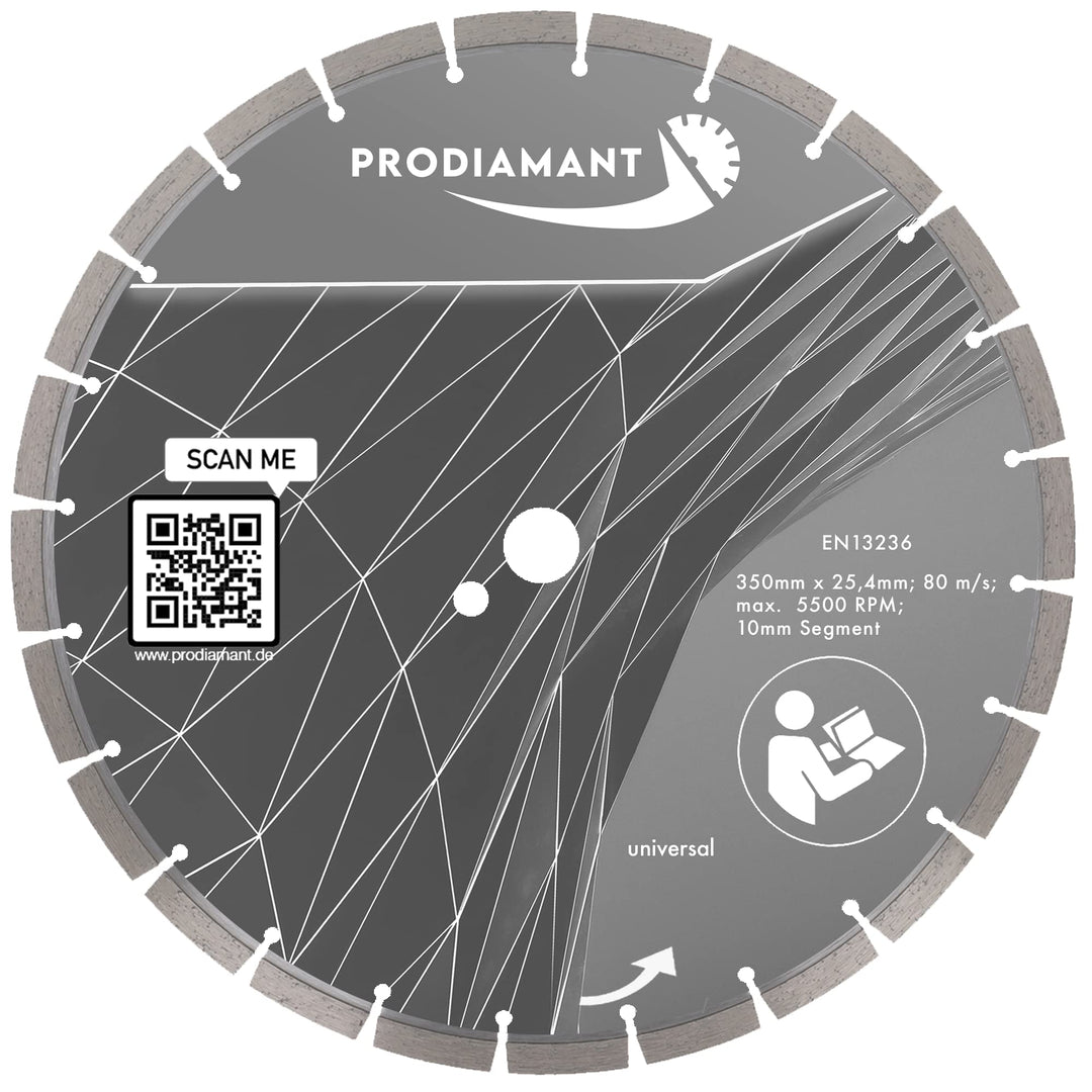 PRODIAMANT Premium Diamant-Trennscheibe universal 350 mm x 25,4 mm Blocksegment Segmenthöhe 10mm 350