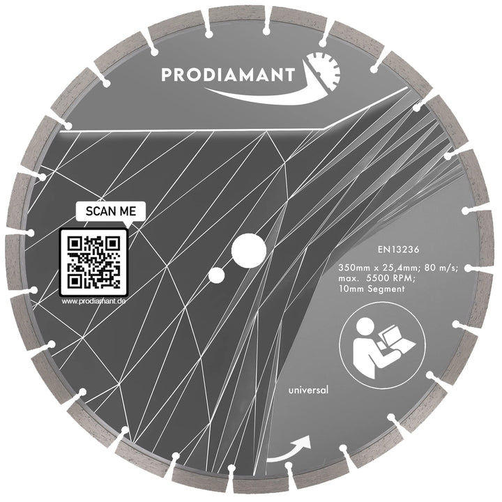 PRODIAMANT Premium Diamant-Trennscheibe universal 350 mm x 25,4 mm Blocksegment Segmenthöhe 10mm 350