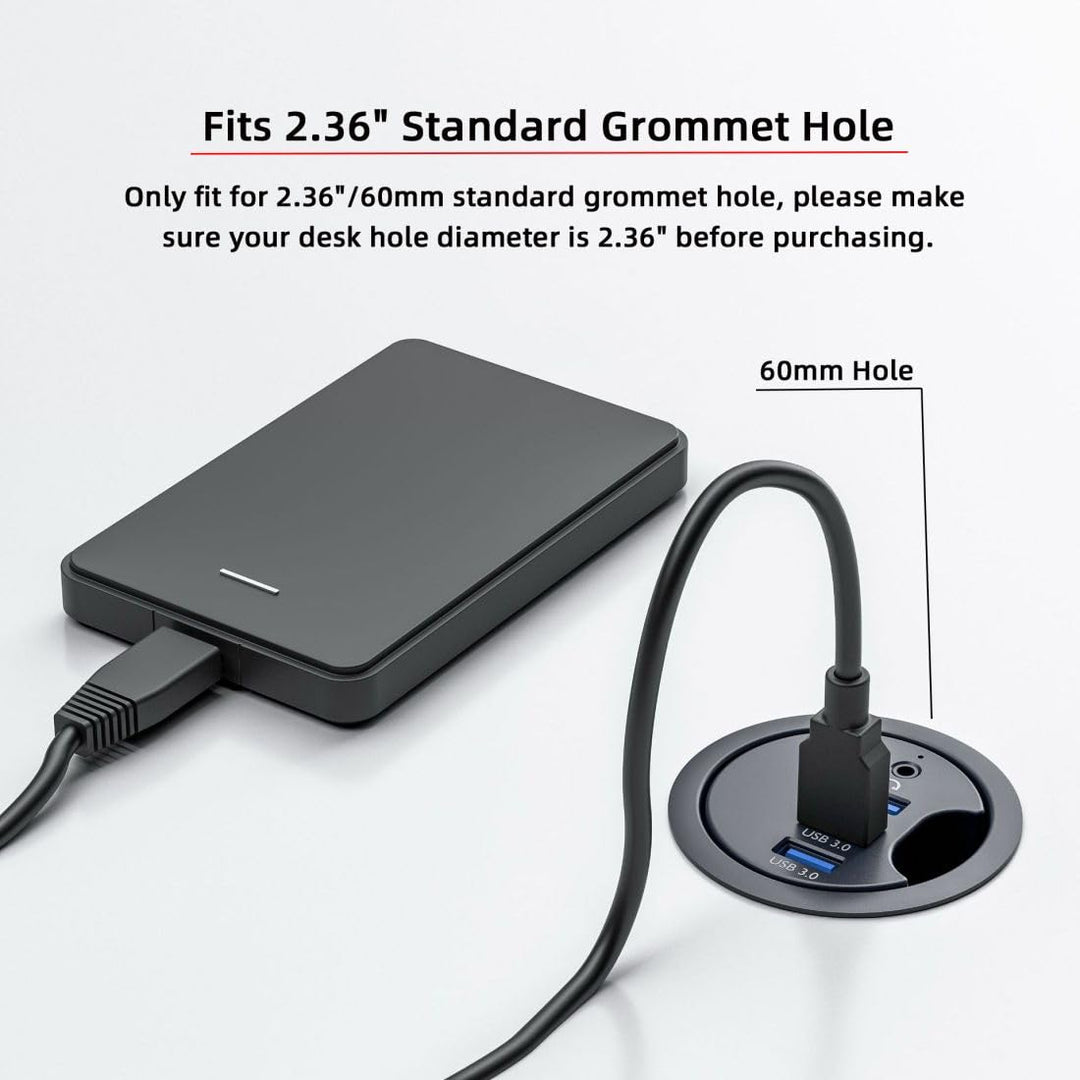 chenyang USB 3.0 Unterputz Desktop Hub,3 USB 3.0 Port Hub Tüllenloch 2,36 Zoll (60 mm) mit 3,5mm Aud
