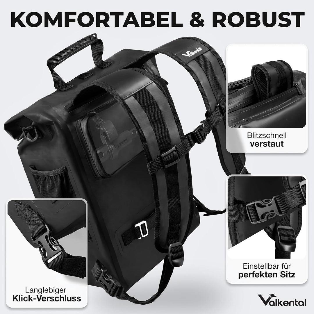 Valkental - 3in1 Fahrradtasche - Geeignet als Gepäckträgertasche, Rucksack und Umhängetasche - Wasse