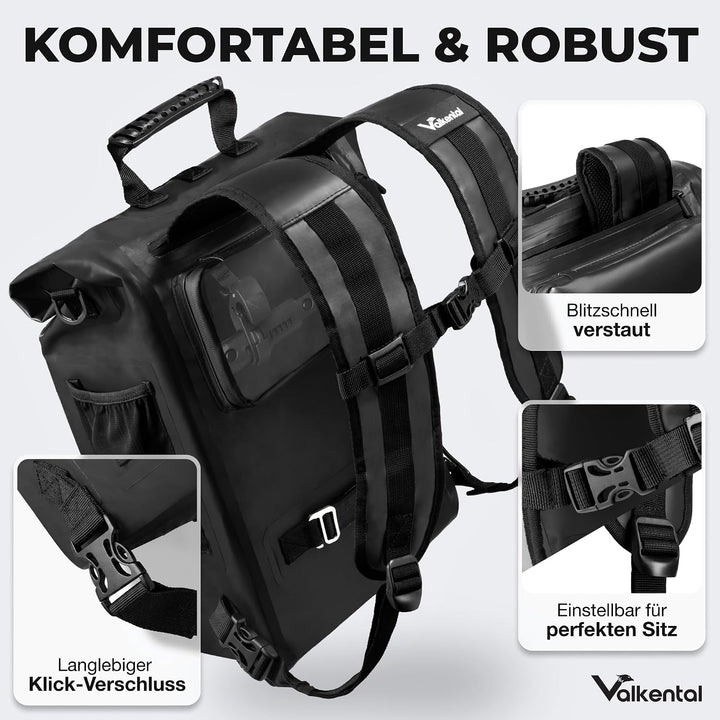 Valkental® 3in1 Fahrradtasche [Bis 25L] - Das Original - Geeignet als Gepäckträgertasche, Rucksack u