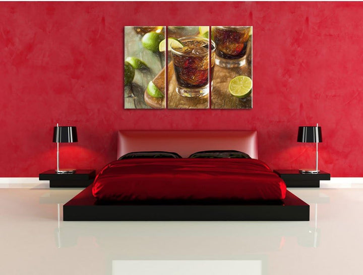 Pixxprint Erfrischender Cuba Libre als Leinwandbild/Grösse: 3 Teilig (120x80 cm) cm/Wandbild/Kunstdr