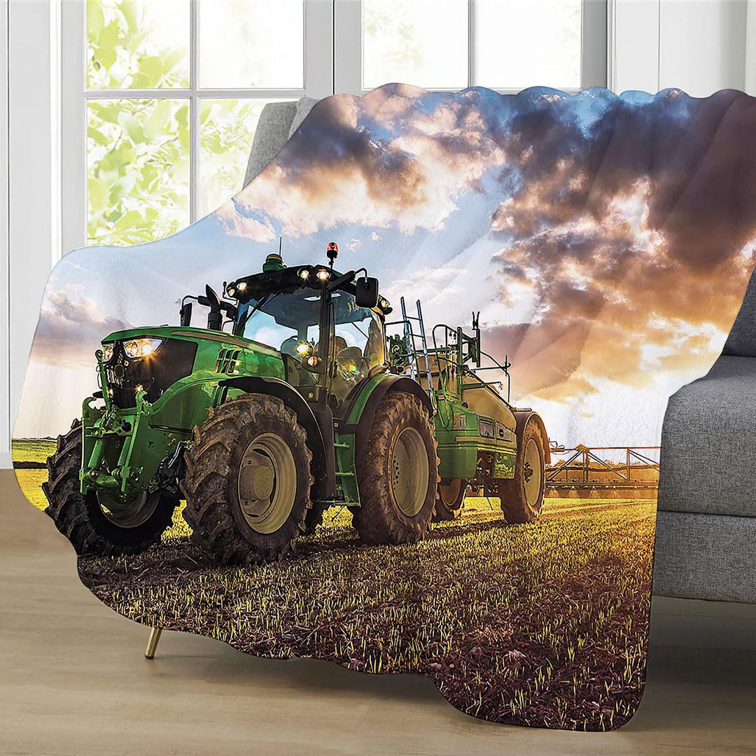Traktor Decke, Farm Theme Flanelldecke, Für Kinder Jungen Erwachsene, Weiche Warme 130x150cm (Cloud-