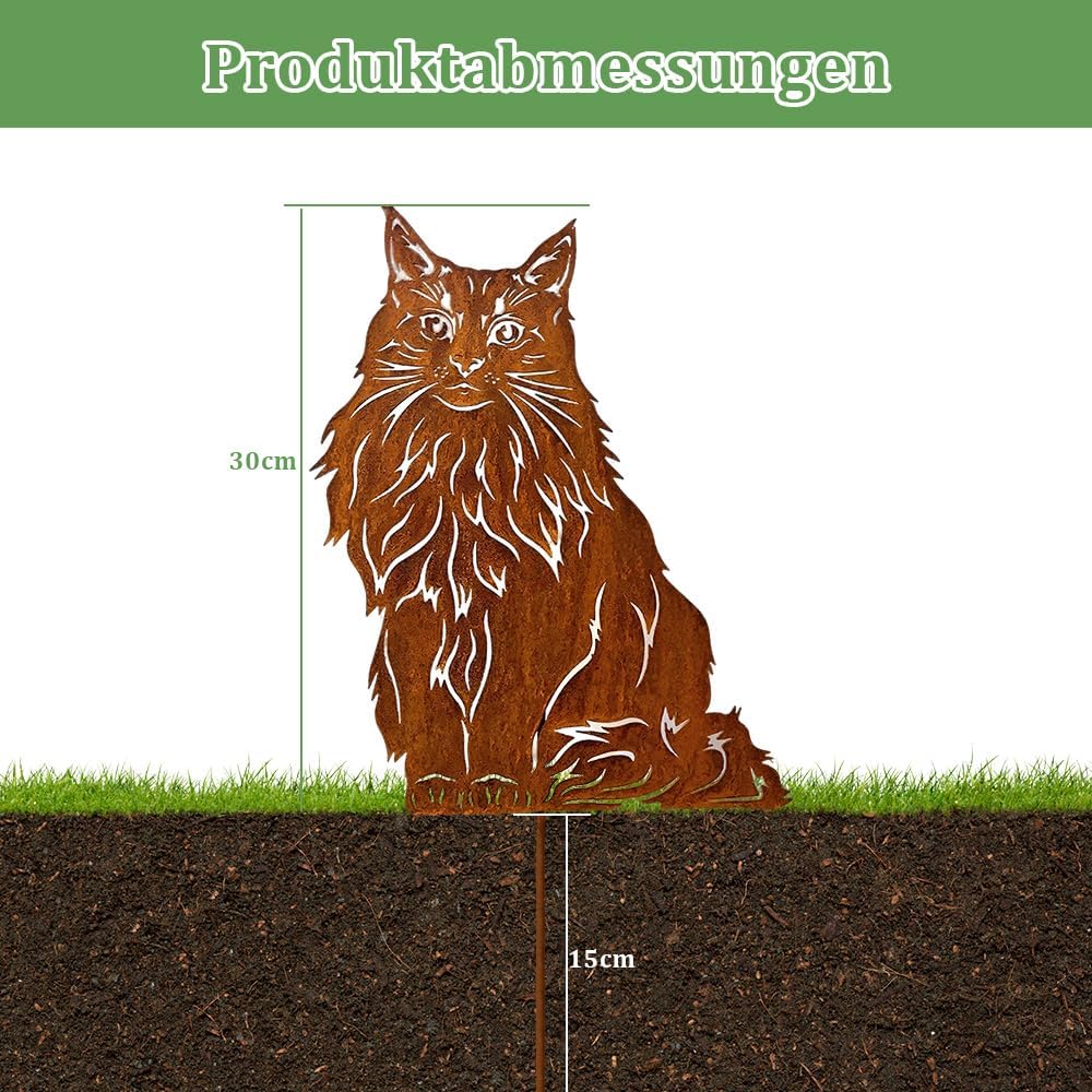 Gartenstecker Rost Katzen, Maine Coon Katze Gartendeko Rost, Gartenstecker Metall, Gartendeko Katze