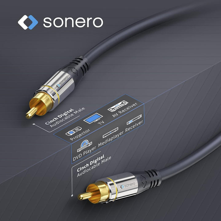 Sonero Premium 5,00m Cinch Kabel, 1x Cinch Stecker auf 1x Cinch Stecker, Subwoofer, Verstärker, Beam