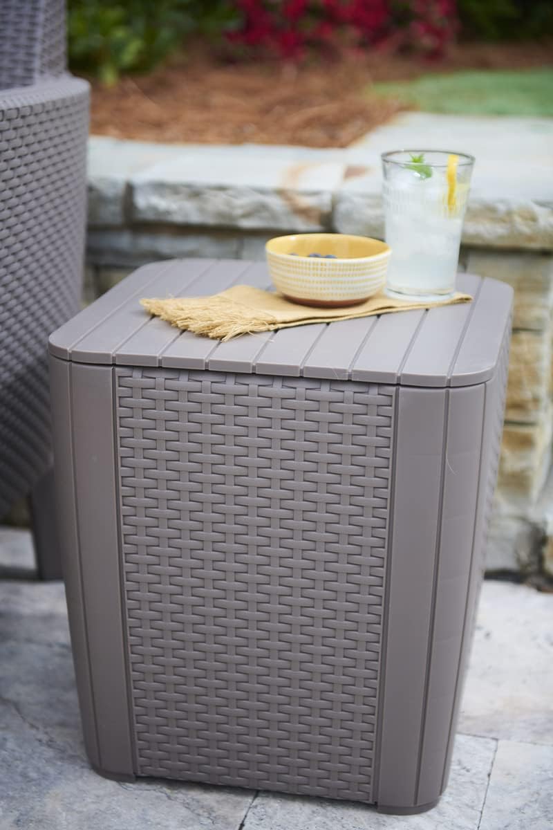 Allibert by Keter Gartentisch Luzon Flat Wicker, Graphit, Deckel abnehmbar, mit Stauraum, Kunststoff