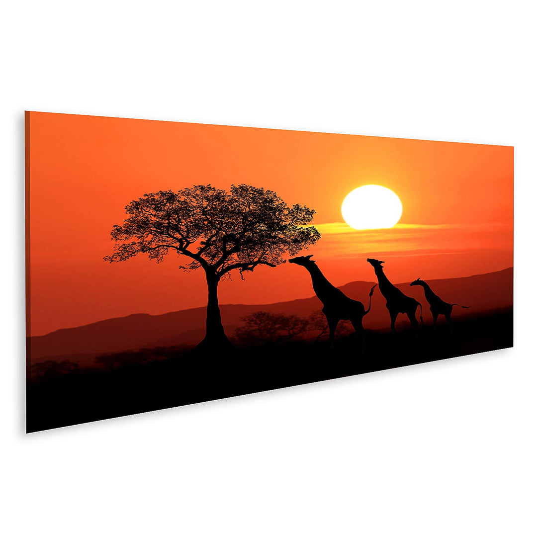 islandburner Bild auf Leinwand Grosse Südafrikanische Giraffen Sonnenuntergang Afrika Bilder Wandbil