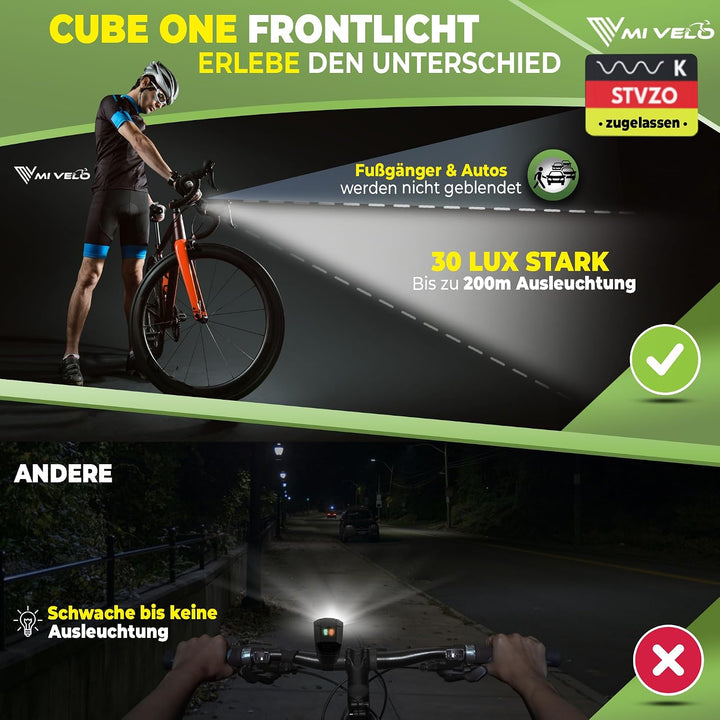 MIVELO Fahrradlicht Set StVZO zugelassen Fahrradbeleuchtung - USB-aufladbar &amp; 100% wasserdicht LED F