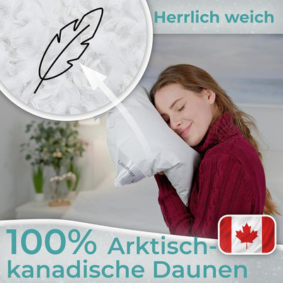 Luxusfeder Daunenkissen 40x40cm - Bezug 100% Baumwolle - Kopfkissen mit Daunenfüllung 200g - Daunen