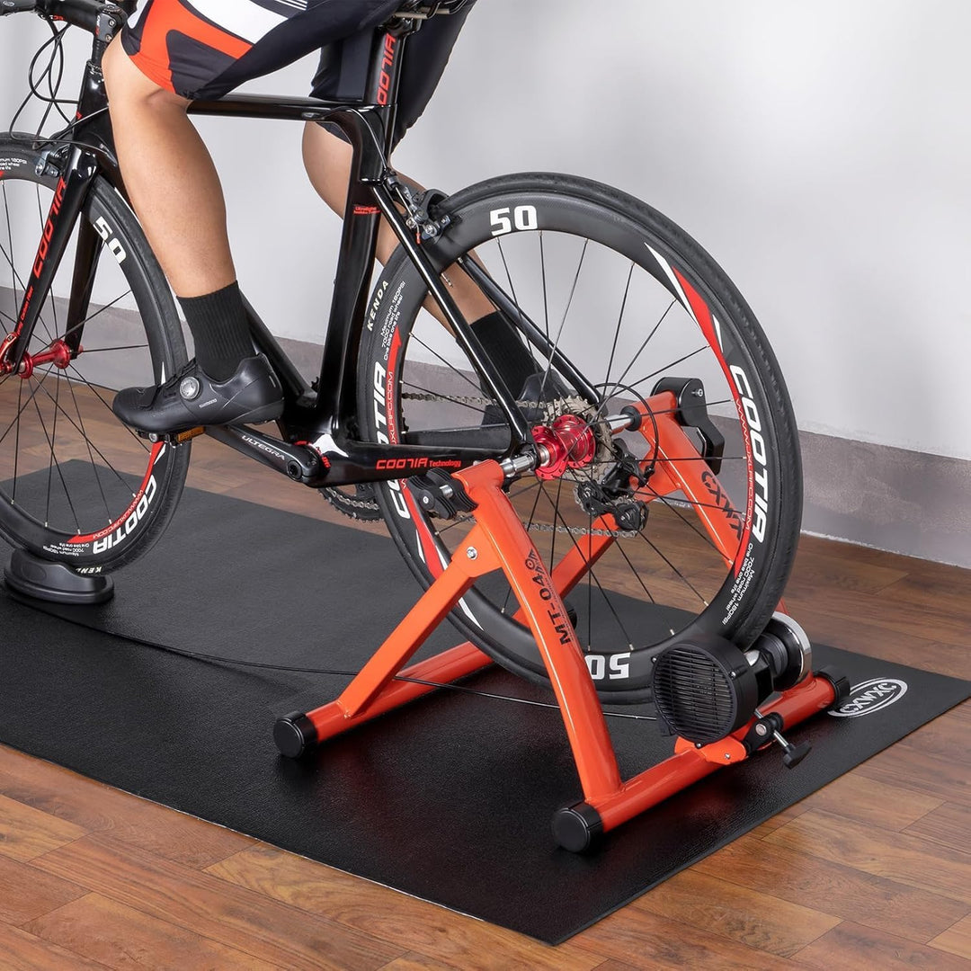 CXWXC Fahrrad Rollentrainer, Klappbar Stahl Bike Trainer mit Schnellspanner Vorderradunterlage Radtr
