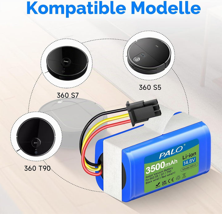 3500mAh Ersatz Akku für 360 S5 S7 S7 Pro T90 X9 M26-4S1P Saugroboter, 14.8V Wiederaufladbarer Akku B