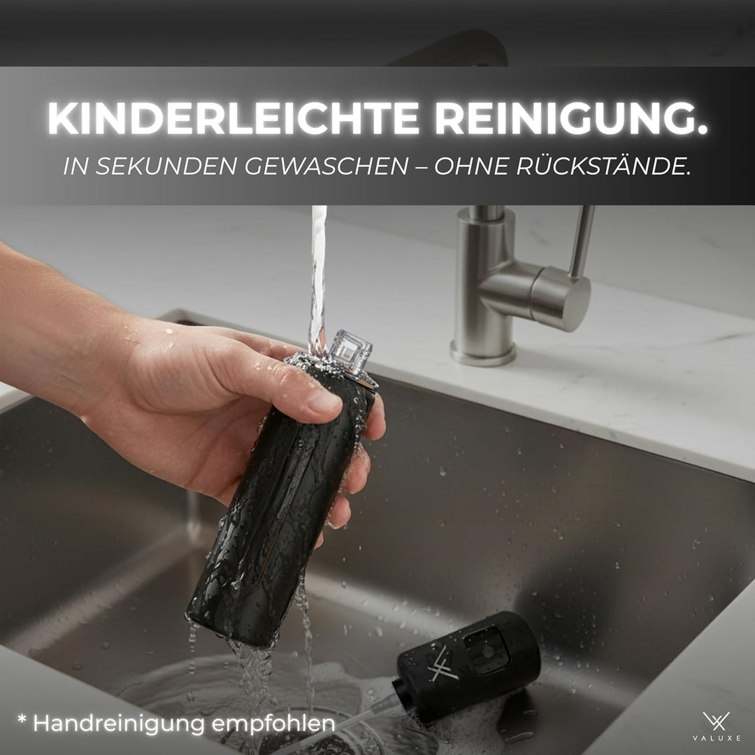 VALUXE® Ölsprüher für Speiseöl &amp; Essig mit UV-Edelstahlmantel &amp; Sprühfilter - Edelstahl Öl-Sprühflas