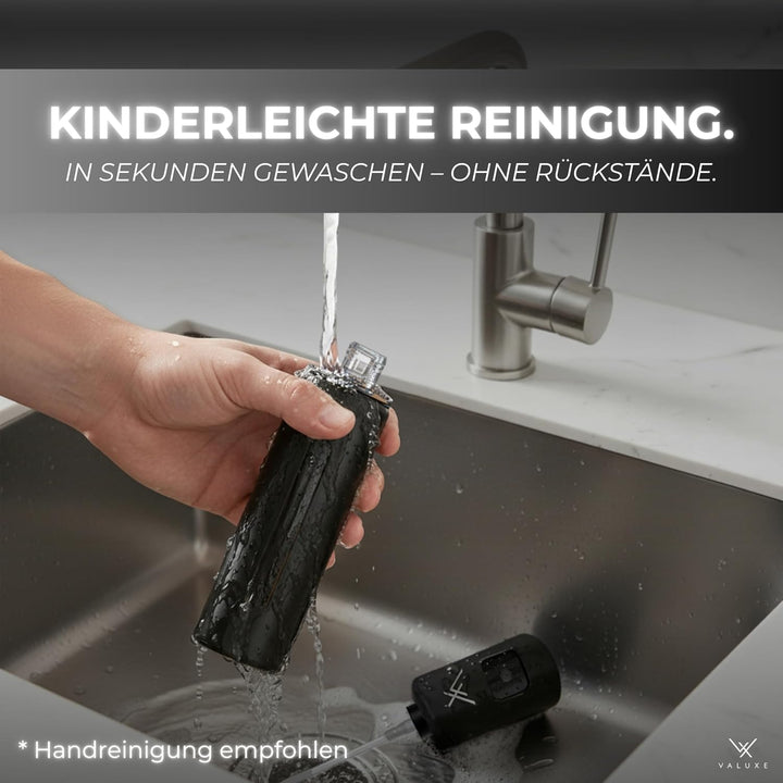 VALUXE® Ölsprüher für Speiseöl &amp; Essig mit UV-Edelstahlmantel &amp; Sprühfilter - Edelstahl Öl-Sprühflas