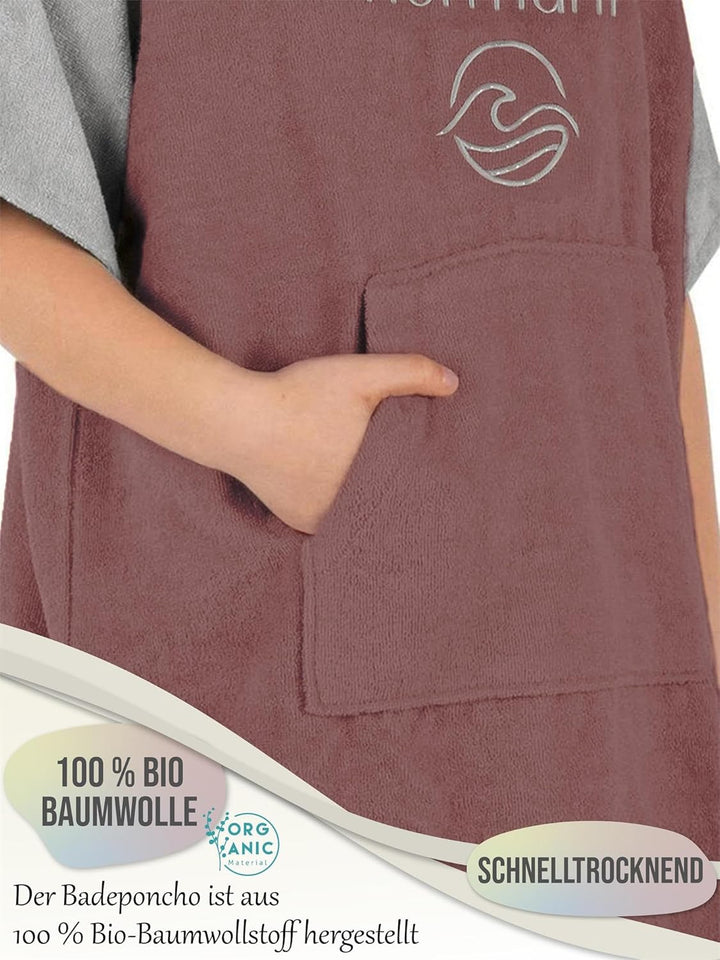 normani Kinder Badeponcho - Badehandtuch aus 100% Bio-Baumwolle - Surfer Poncho mit Kapuze für Junge