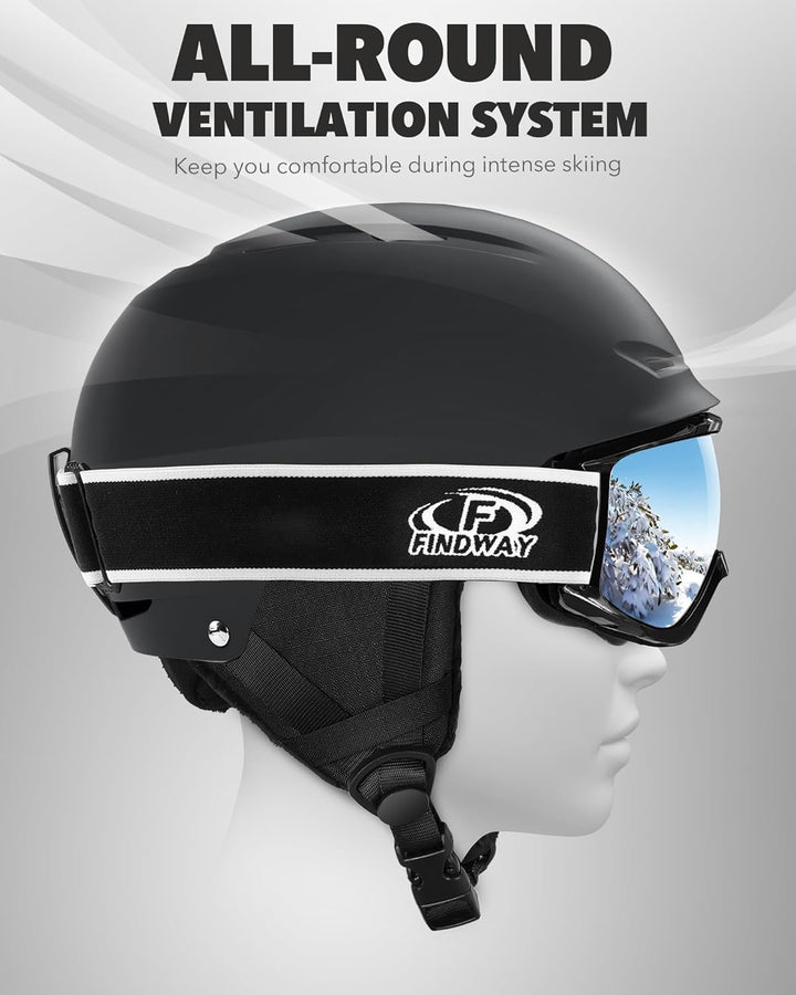 Findway Skihelm und Skibrille Set, SnowboardHelm mit Brille für Damen und Herren Erwachsene Skihelme