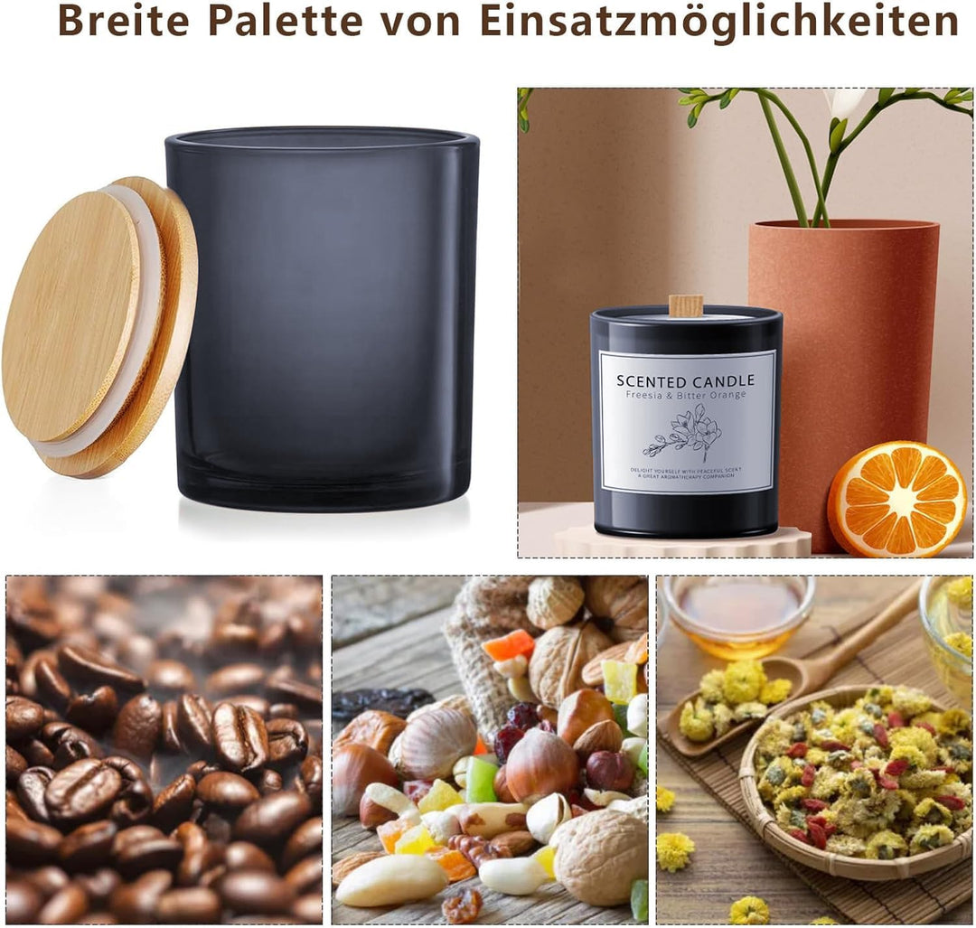 6er-Pack Kerzengläser mit Bambusdeckel (200ml) - 3mm Dickwandiges &amp; Hitzebeständiges Glas - Elegante