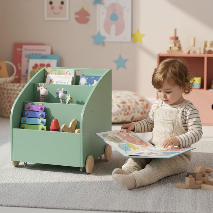 Bellabino Towy Kinderregal – Kinder Bücherregal mit 3 Fächern – Montessori Regal Mintgrün - Aufbewah