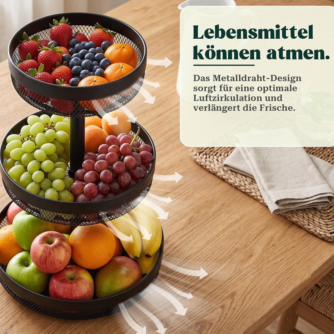 Obst Etagere Obstetagere/Brotkorb, Obstkorb Etagere aus Metall, 3-stöckige | Elegante Runde Obstscha