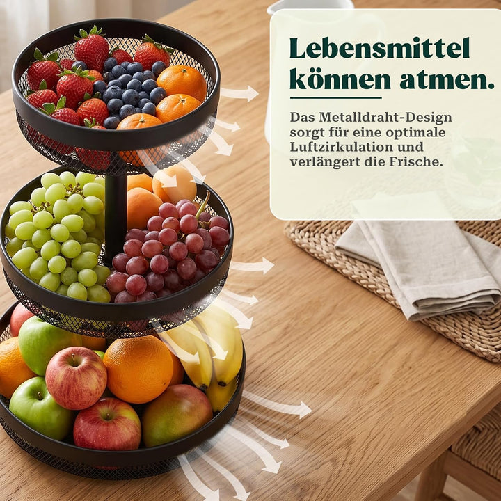 Obst Etagere Obstetagere/Brotkorb, Obstkorb Etagere aus Metall, 3-stöckige | Elegante Runde Obstscha