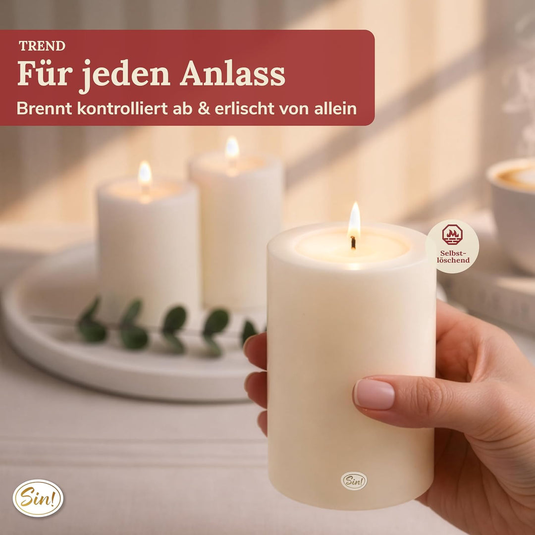 Sin! 3er Set Teelichthalter Trend warmweiss - ∅ 10 cm - Höhen 12/15/18 cm, Dauerkerze mit Teelicht i