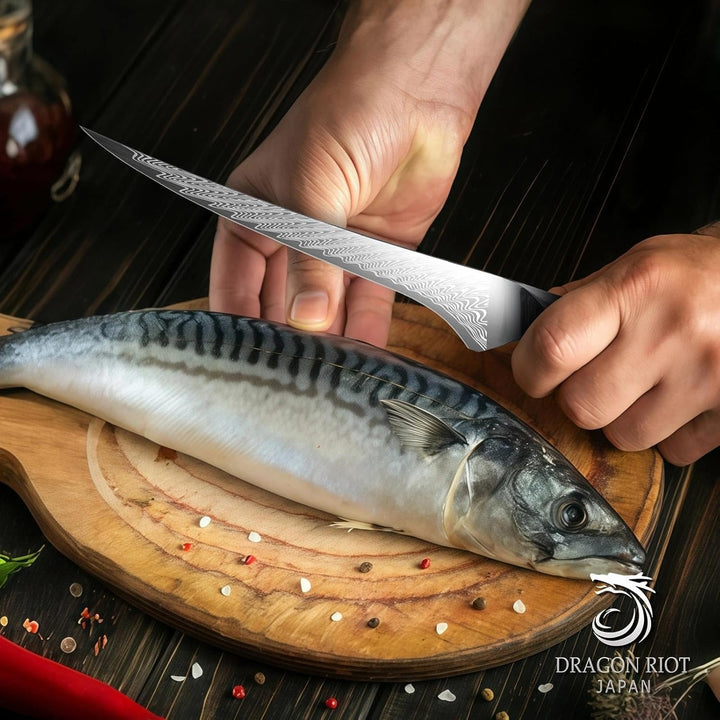 DRAGON RIOT Filetiermesser Fisch - Profi Fischmesser und Ausbeinmesser, Scharfes Fischfiletmesser mi
