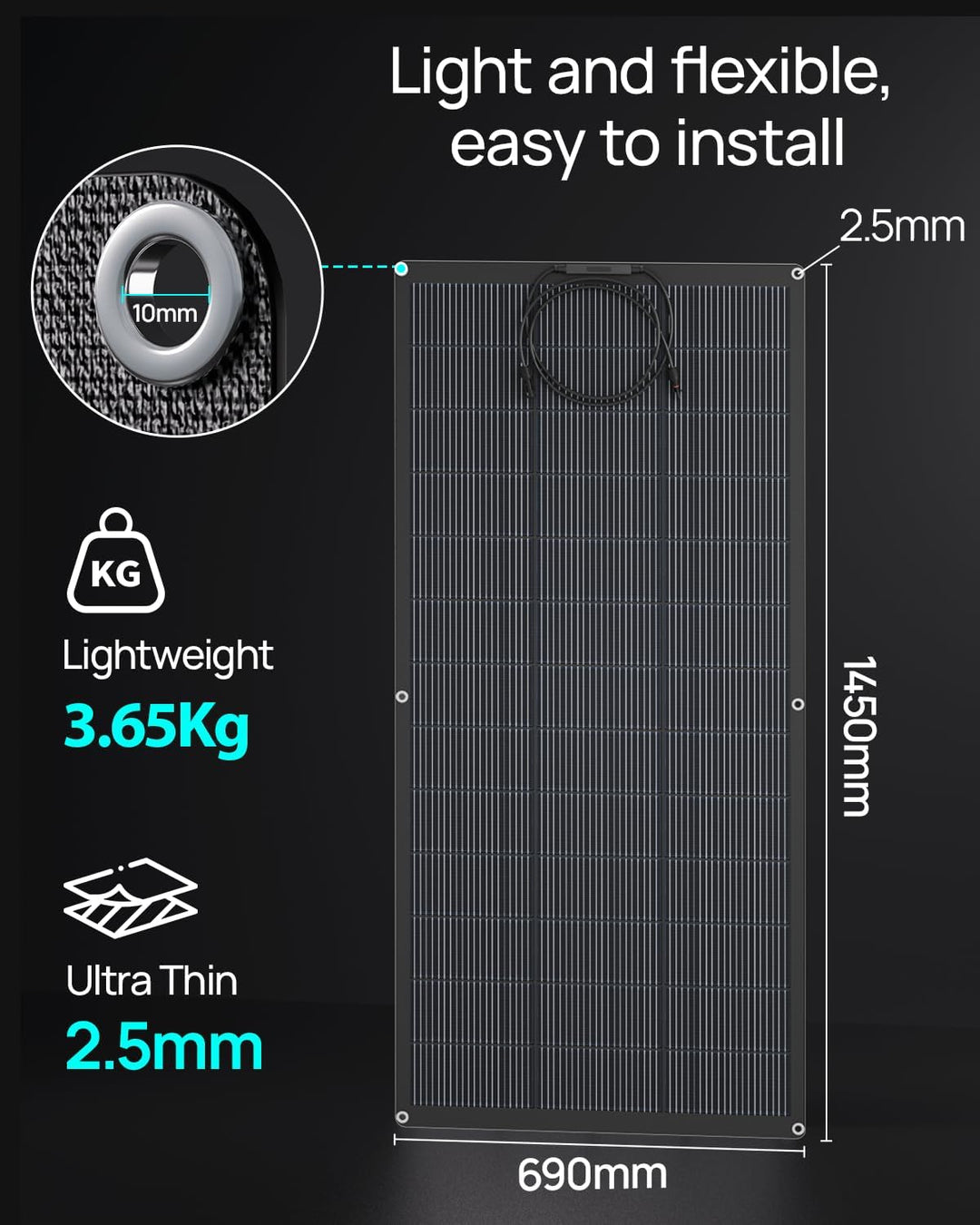 ECO-WORTHY 400W Solarpanel Flexiblel 24V ETFE Material 18BB Monozelle 25% hohe Umwandlung für Balkon