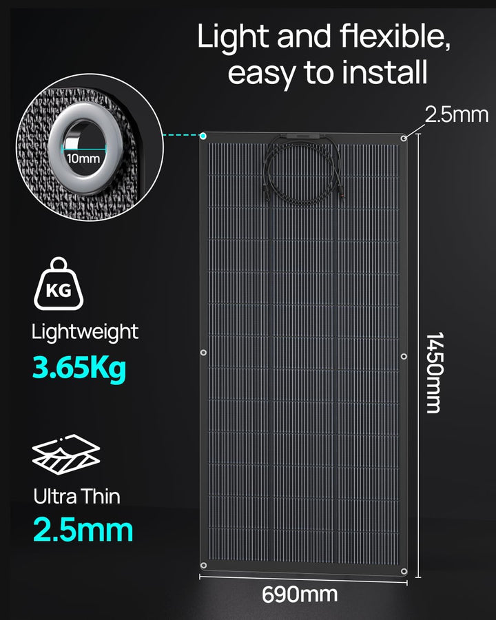 ECO-WORTHY 400W Solarpanel Flexiblel 24V ETFE Material 18BB Monozelle 25% hohe Umwandlung für Balkon