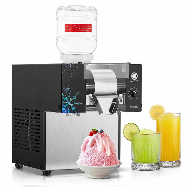 FOHERE Gewerbliche Schnee-Eismaschine 125kg/24h, Edelstahl Bingsu Maschine mit Selbstreinigungsfunkt
