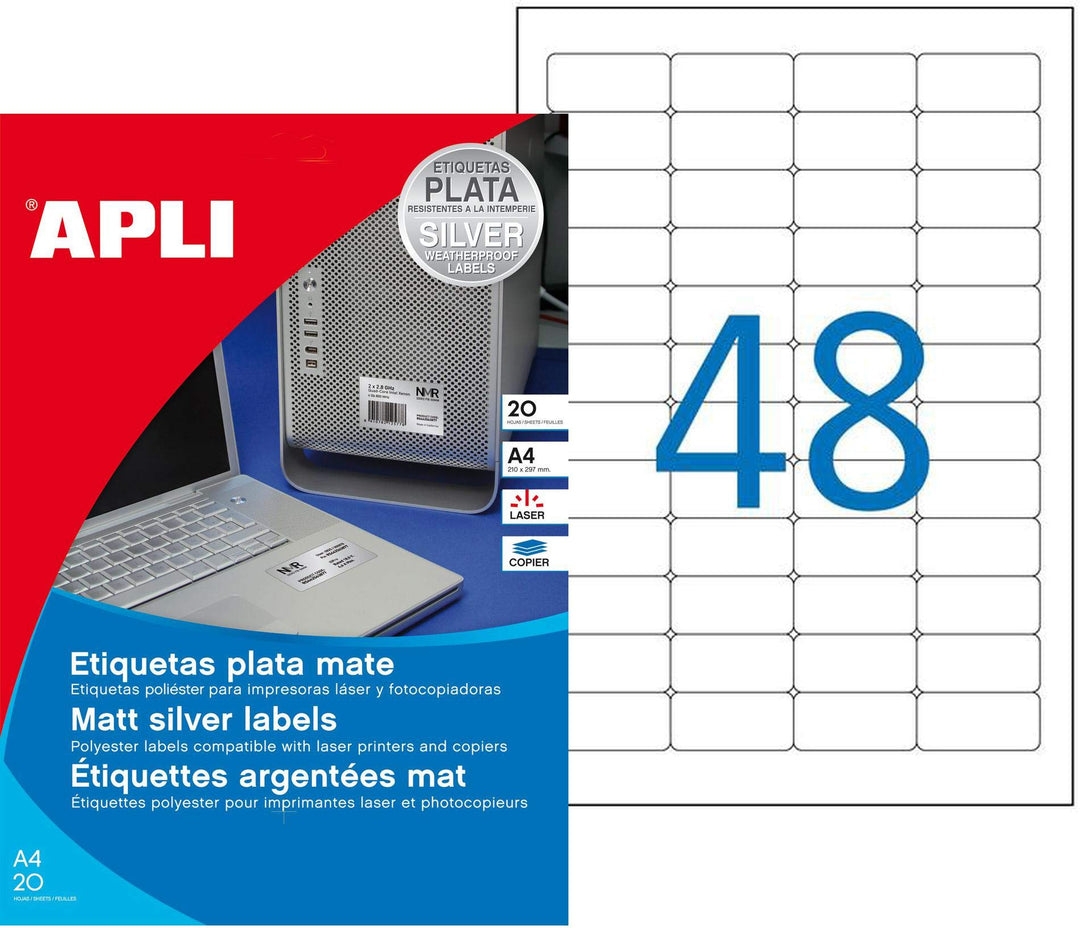 agipa 10066 Typenschild-Etiketten, 45,7 x 21,2 mm, silber 20 hojas silber, 20 hojas silber