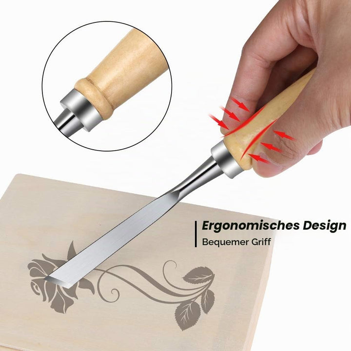 flintronic Stechbeitelsatz, 12-teilig Holzgriff &amp; Werkzeyt, Holzmeisselset, Tranchiermesser Holzschn