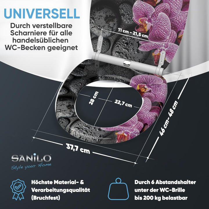 Sanilo WC Sitz mit Absenkautomatik, hochwertiger Toilettendeckel, einfache Montage, stabile Scharnie