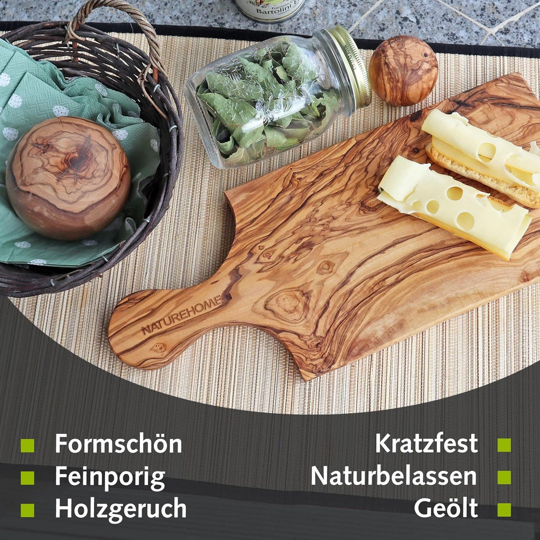 NATUREHOME Olivenholz Schneidebrett antibakteriell Vesperbrett Holz Brett Griffbrett 30x14x1,3 cm S,