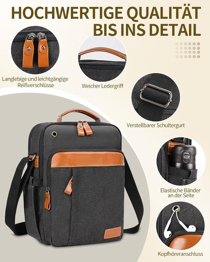 ESTARER Umhängetasche Herren, Schultertasche 13 Zoll kleine, Herrentasche Kuriertasche aus Canvas fü