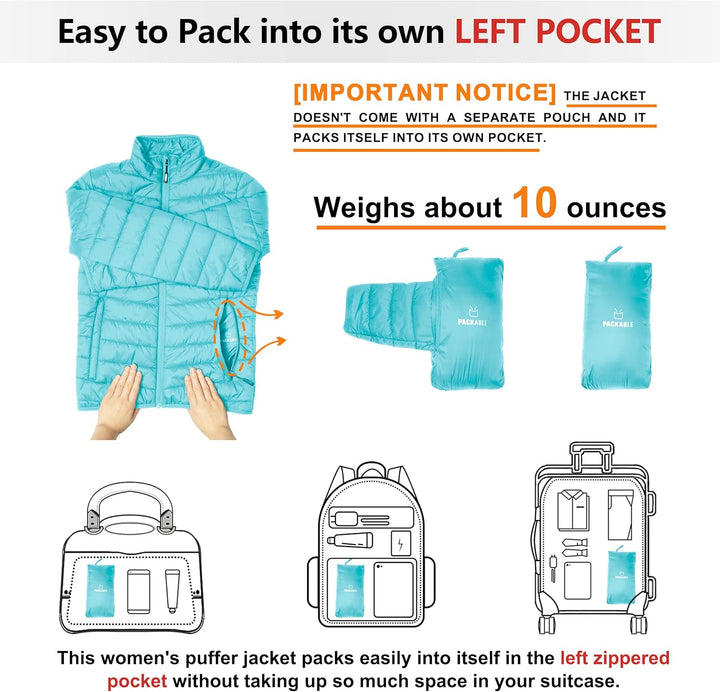 Outdoor Ventures Damen Steppjacke Leichte Warme Packbare Übergangsjacke Puffer Jacke für Frauen Gefü