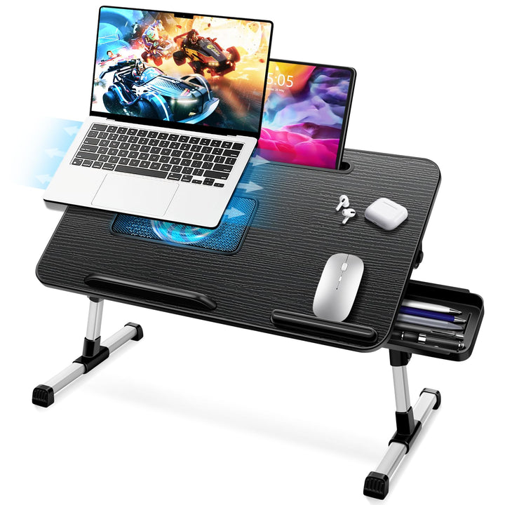 ICARE Laptoptisch, Höhenverstellbar, Winkelverstellbar, Betttisch Klappbar mit Laptop Kühler, Tablet