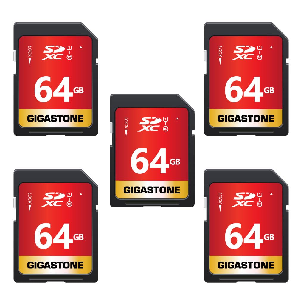 Gigastone 64GB SDXC Speicherkarte 5er-Pack, UHS-I U1 Klasse 10, bis zu 80 MB/Sek. für Digitalkameras