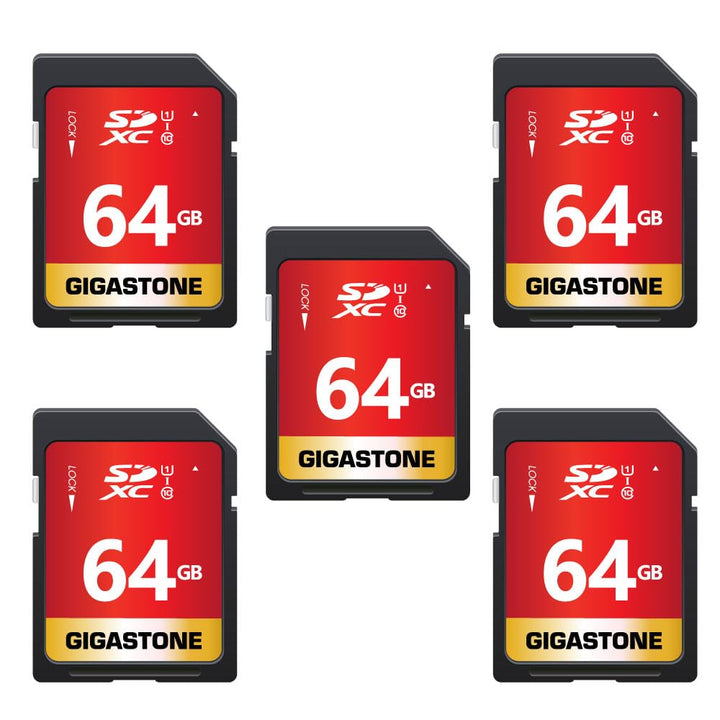 Gigastone 64GB SDXC Speicherkarte 5er-Pack, UHS-I U1 Klasse 10, bis zu 80 MB/Sek. für Digitalkameras
