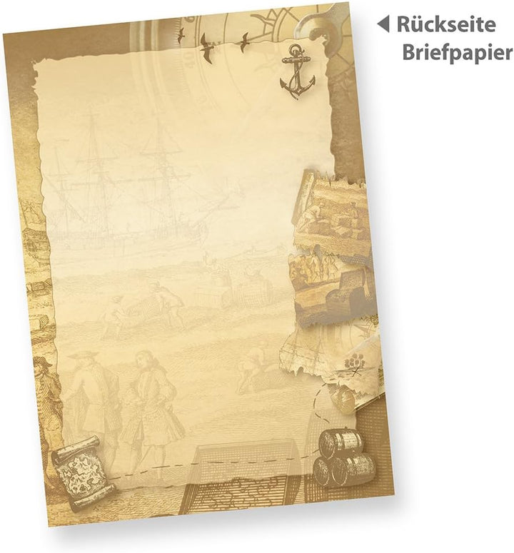 Briefpapier Piraten & Schatzkarte 500 Blatt beidseitig bedruckt A4 Schreibpapier Schiff maritim, 500