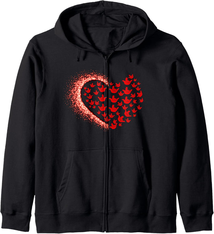 Herz-Silhouette mit Zeichen Ich liebe dich Gebärdensprache Kapuzenjacke