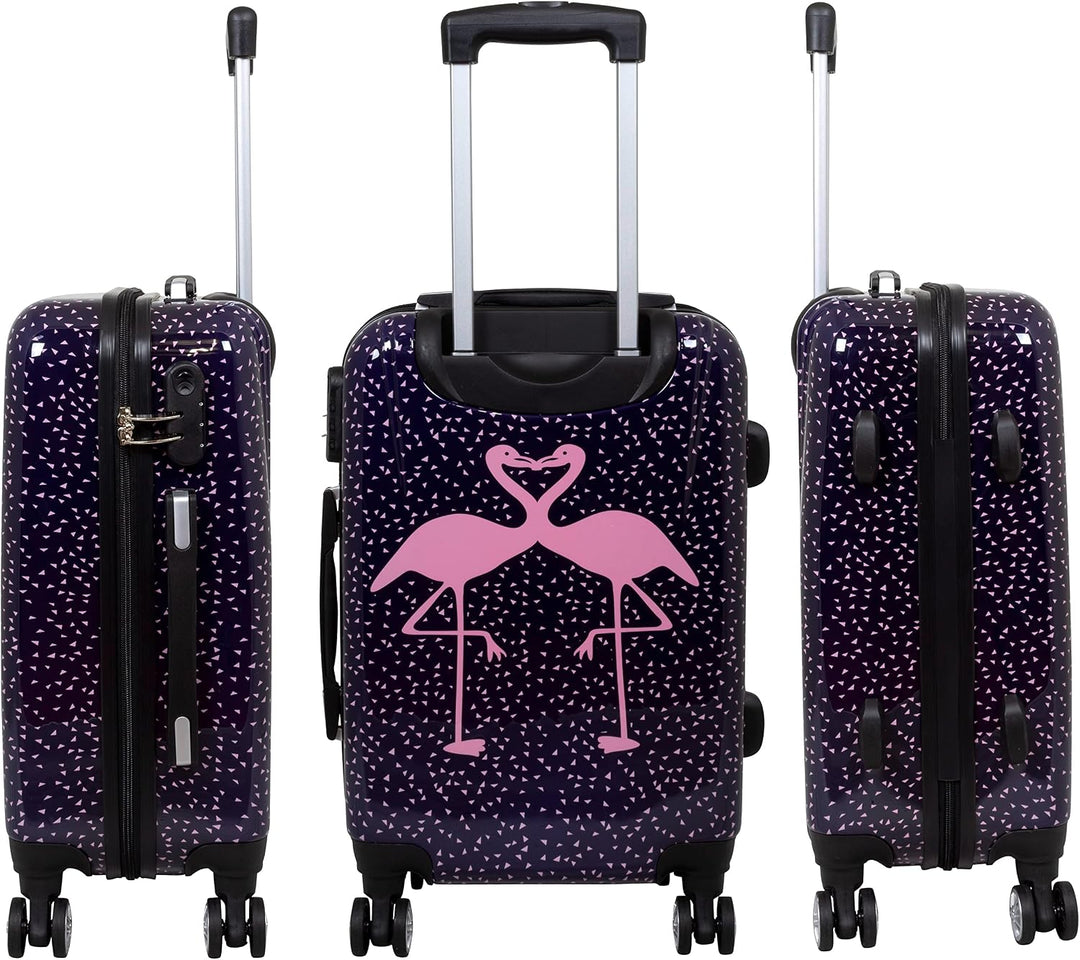 Trendyshop365 buntes Hartschalen Koffer-Set 3-teilig - Flamingo Motiv - 4 Rollen Tiermotiv Kofferset
