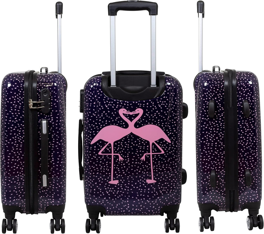 Trendyshop365 bunter praktischer Hartschalen Citykoffer - Flamingo Motiv - 67 Zentimeter 4 Rollen Ti