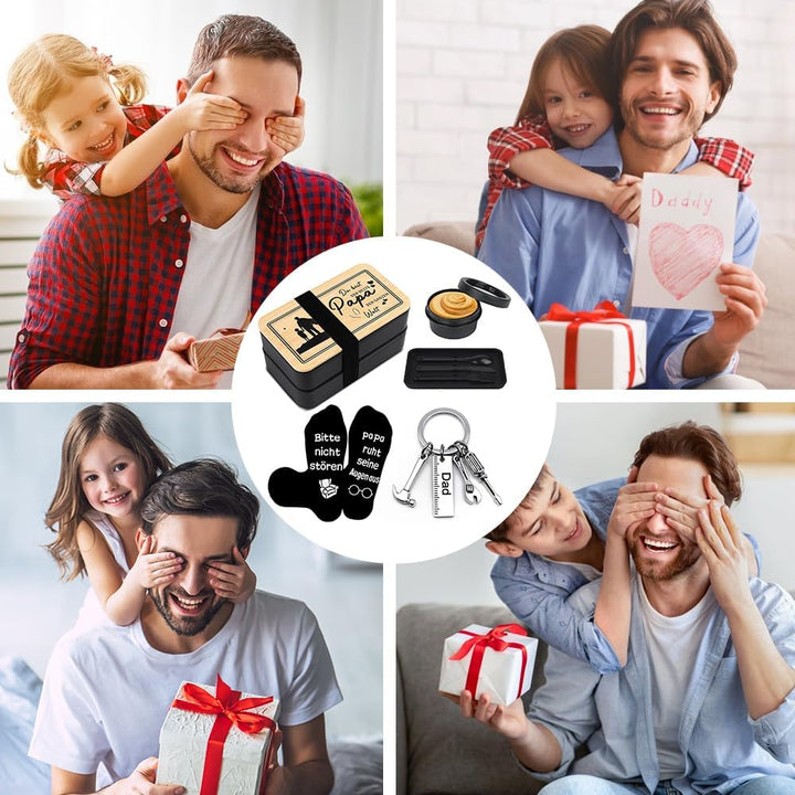 Brotdose Geschenke für Papa mit Socken und Schlüsselanhänger, Geburtstagsgeschenk für Papa, Geschen