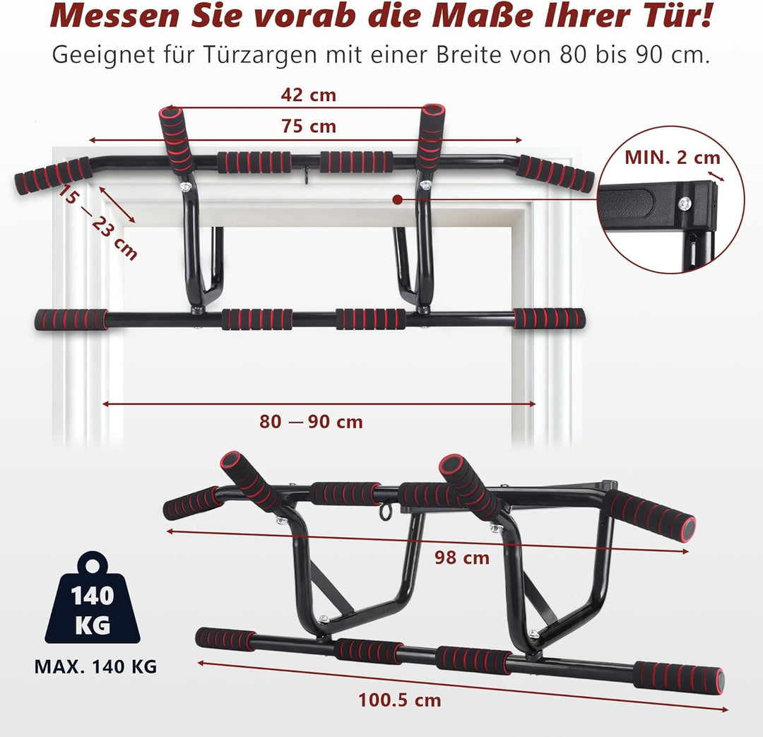 Klimmzugstange Türrahmen Pull Up Bar - Klimmzugstangen für Tür ohne Schrauben - PullUp Bar mit Gepol