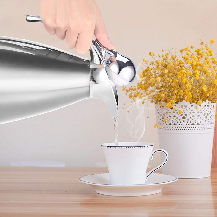 Thermokaraffe, 1,5L/2L Edelstahl Kaffee Teekanne Doppelwandige Isolierkanne Wärmflasche für Kaffee T
